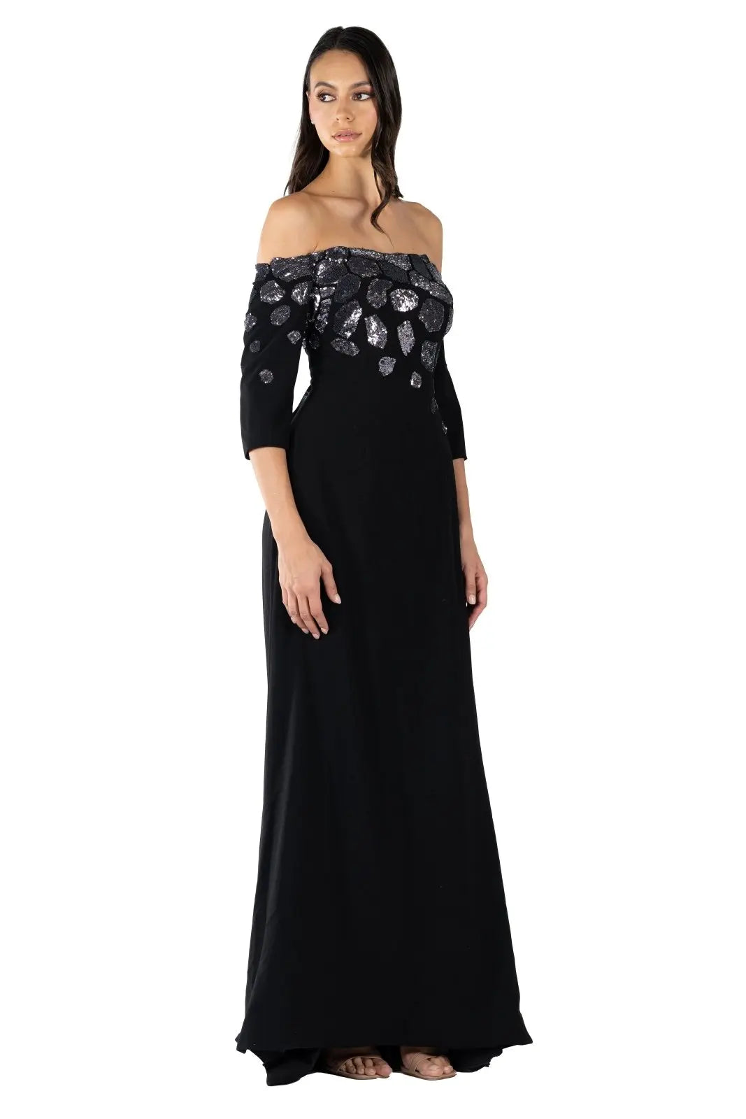 Off the Shoulder 3/4 Sleeve Gown (HALLANDALE STOCK) Gown Rene Ruiz Collection