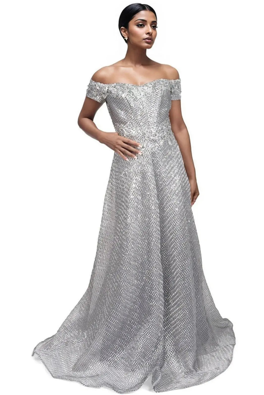 Off The Shoulder A-Line Gown Gown Rene Ruiz Collection