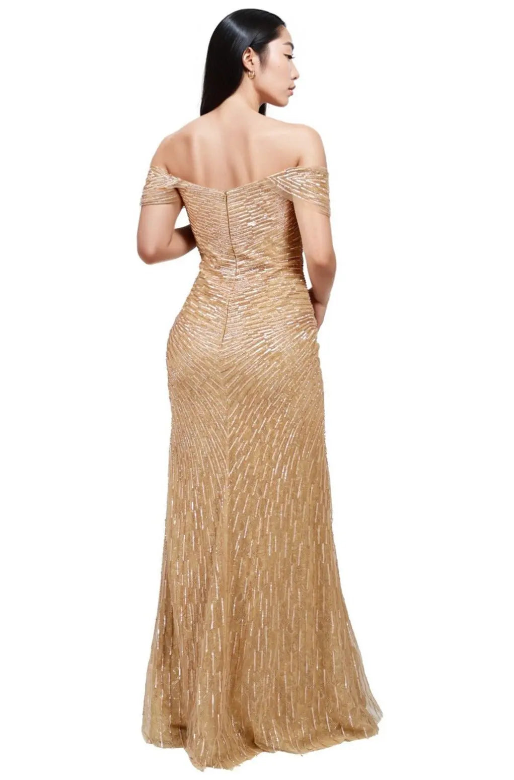 Off The Shoulder Beaded Gown Gown Rene Ruiz Collection