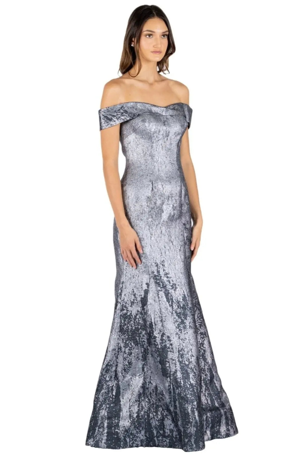 Off The Shoulder Brocade Fit and Flare Gown
