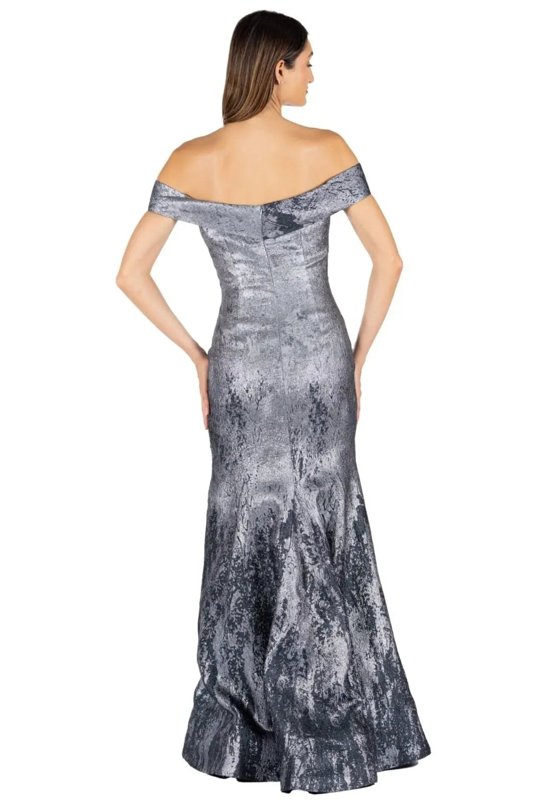 Off The Shoulder Brocade Fit and Flare Gown