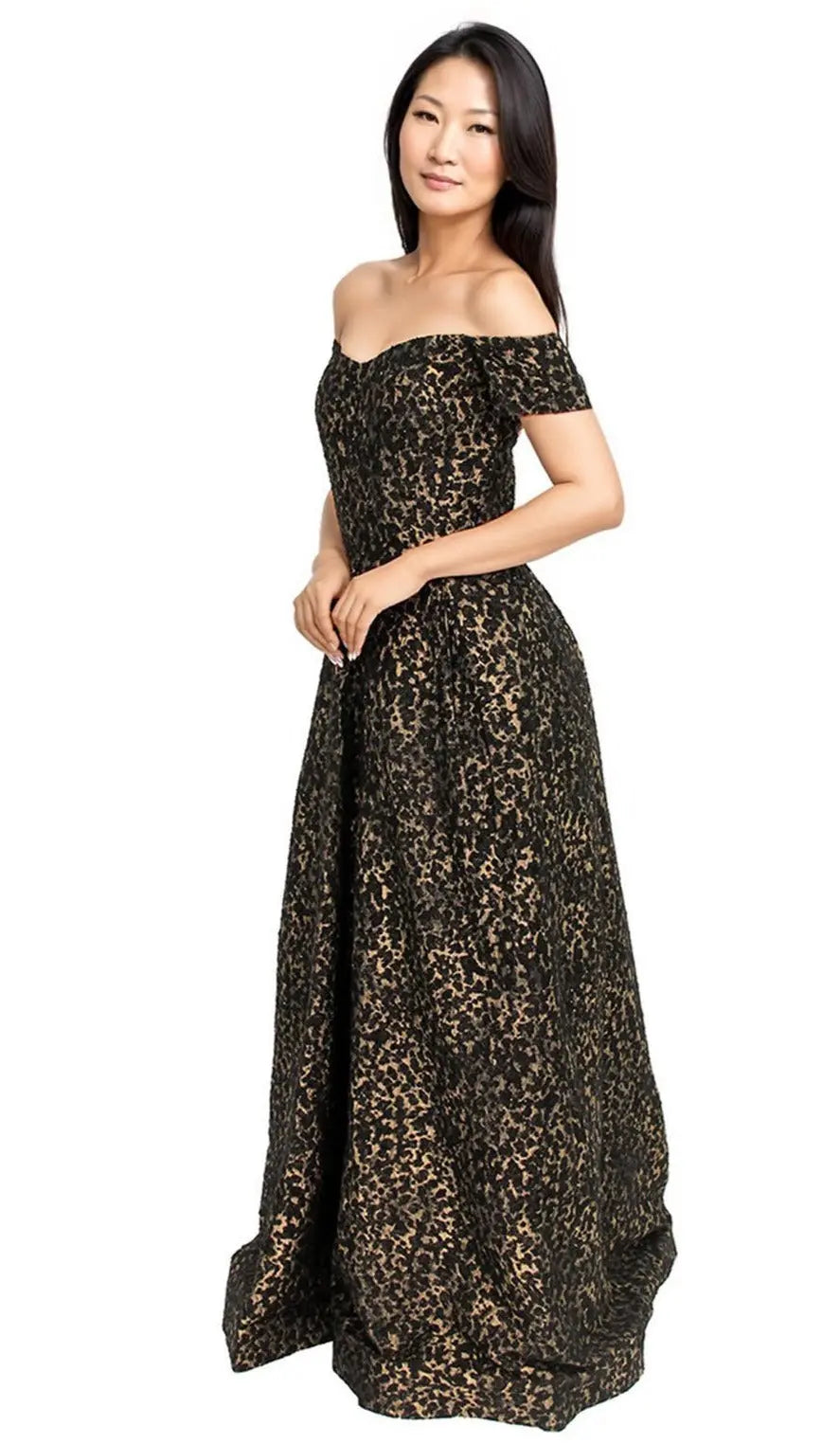 Off The Shoulder Brocade Gown Gown Rene Ruiz Collection