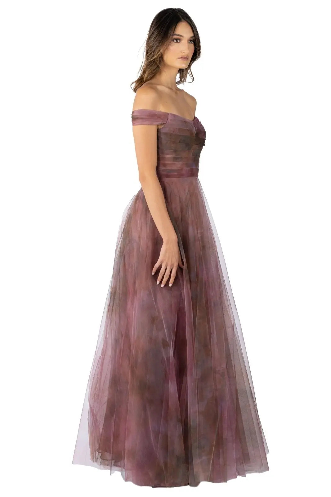 Off The Shoulder Draped A-Line Gown Gown Rene Ruiz Collection