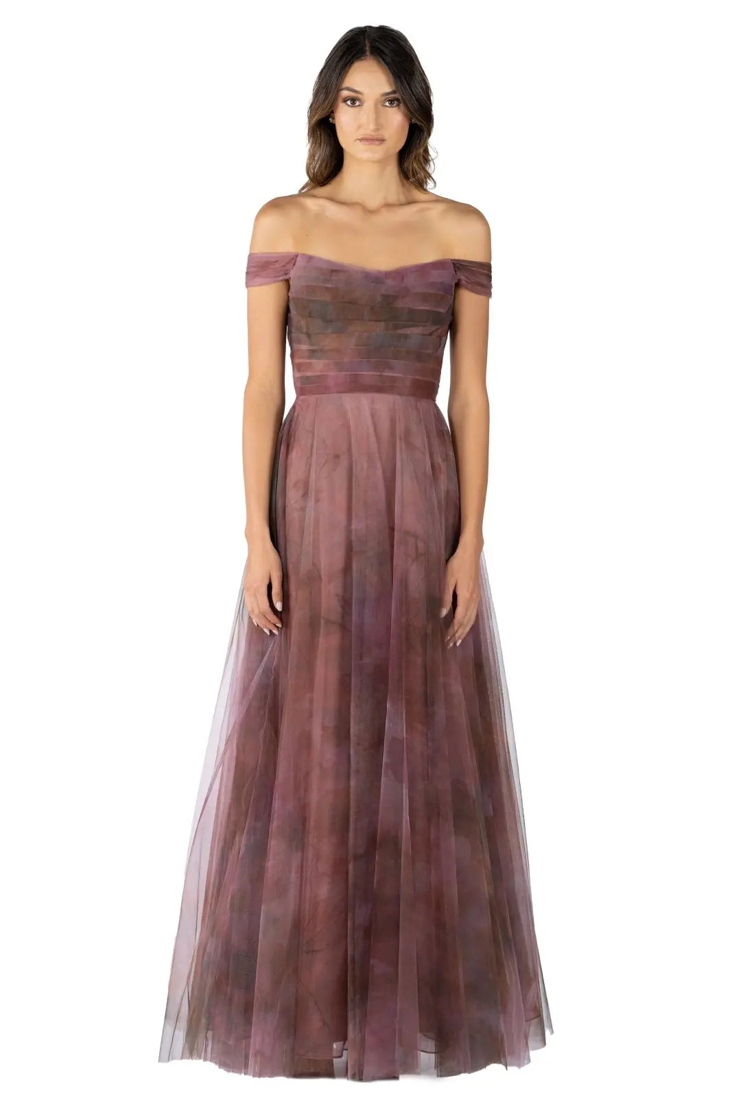 Off The Shoulder Draped A-line Gown - Rene Ruiz Collection Off The Shoulder Draped A-line Gown - Rene Ruiz Collection