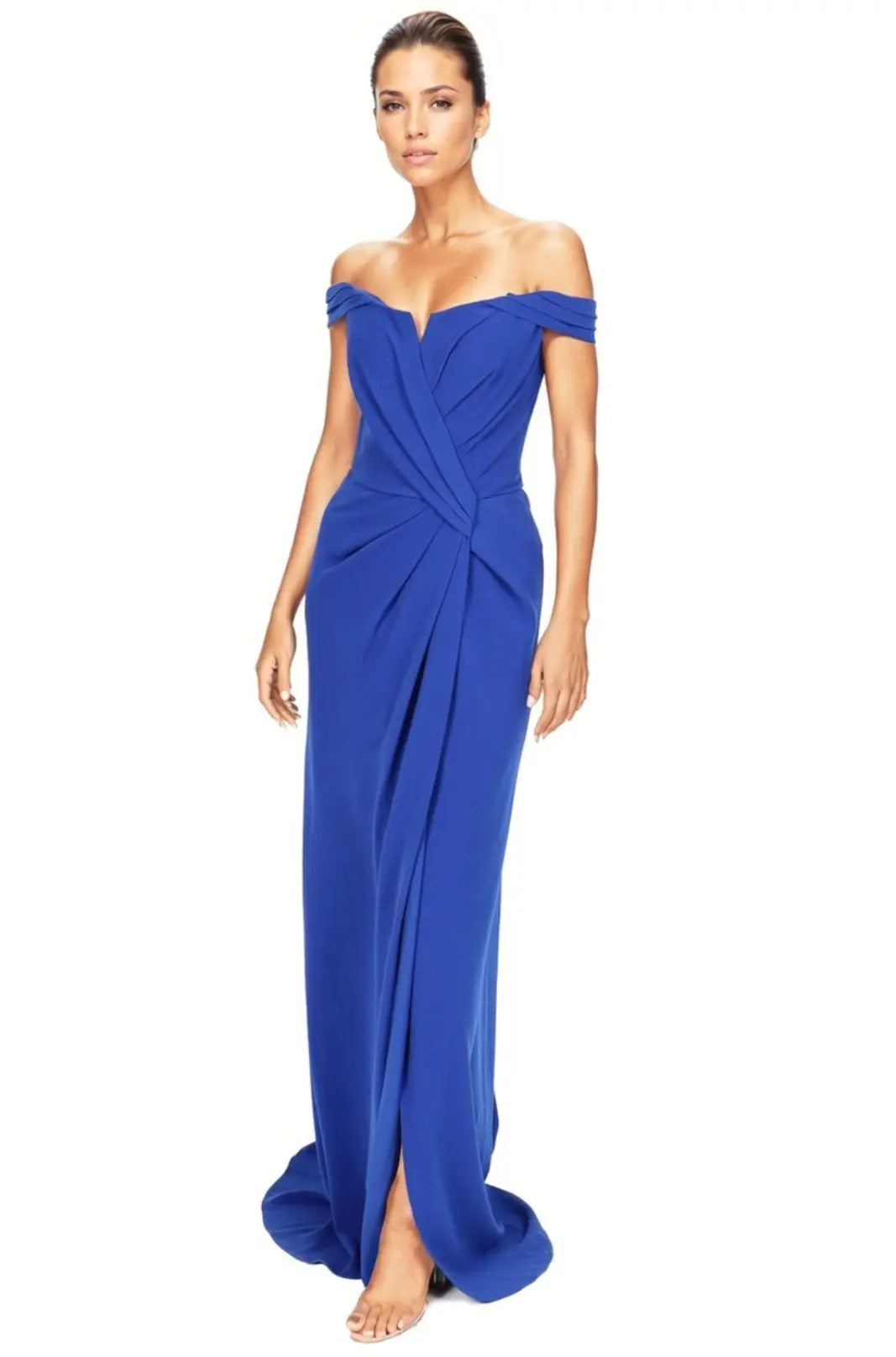 Off The Shoulder Draped Gown Gown Rene Ruiz Collection 2 Cobalt