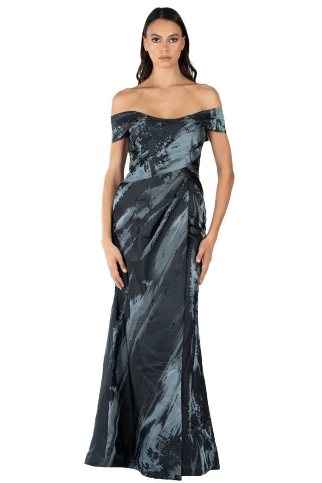 Off The Shoulder Draped Gown Gown Rene Ruiz Collection