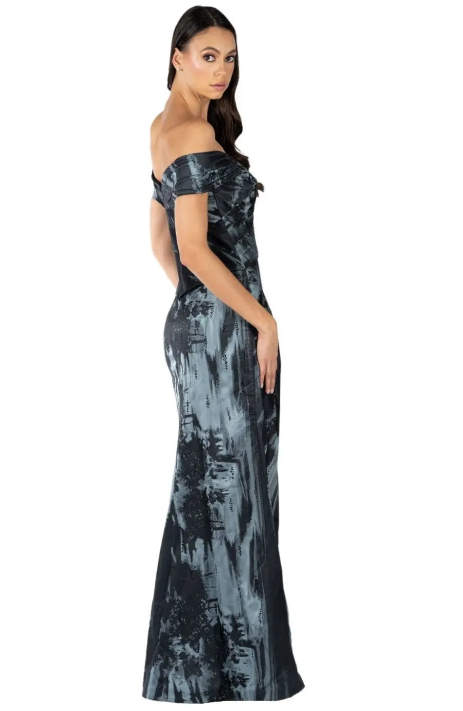 Off The Shoulder Draped Gown Gown Rene Ruiz Collection