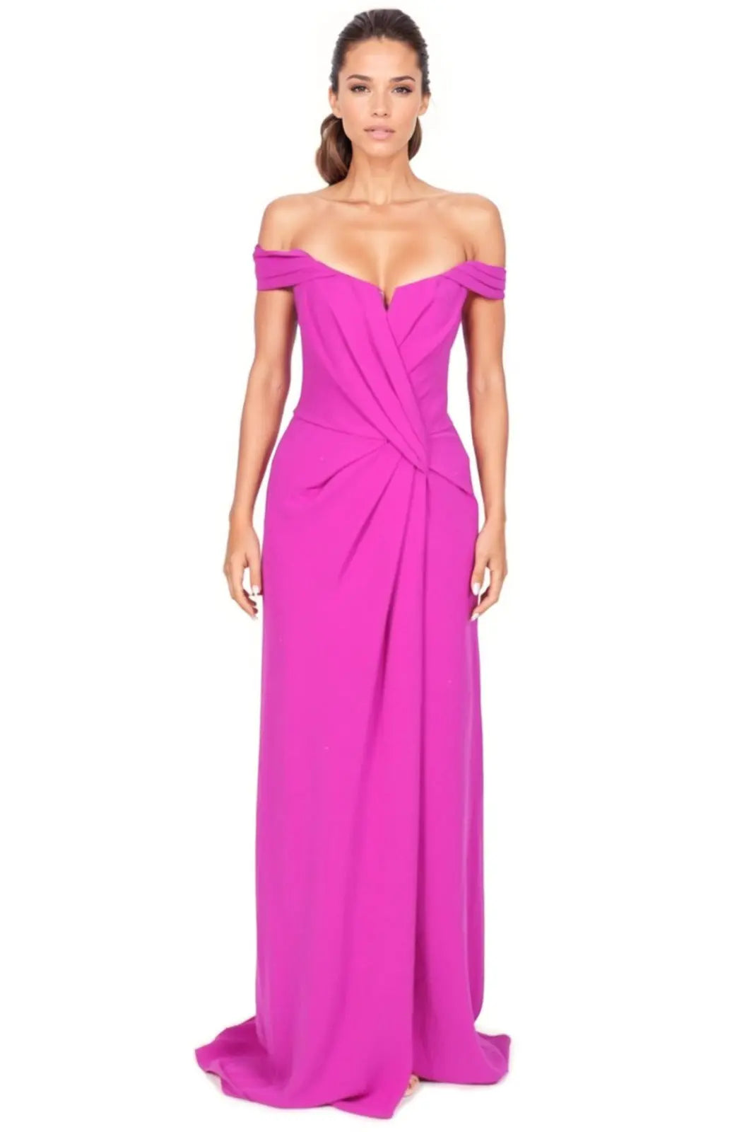 Off The Shoulder Draped Gown Gown Rene Ruiz Collection 2 Purple