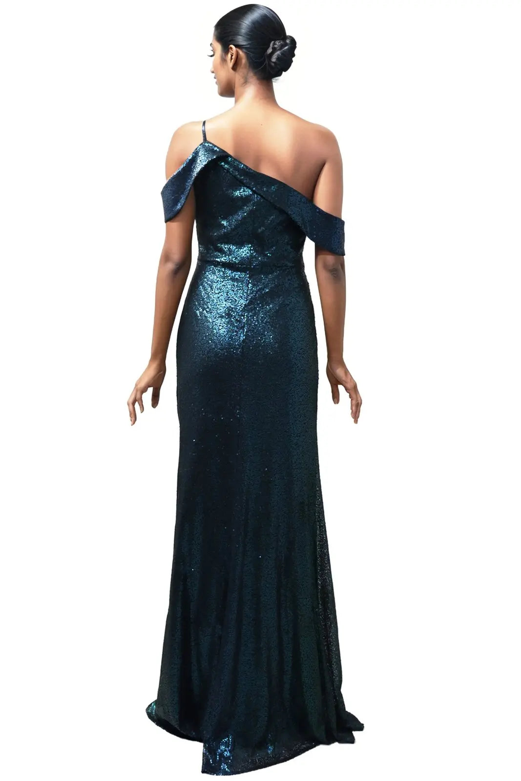 Off The Shoulder Front Twisted Sequin Gown