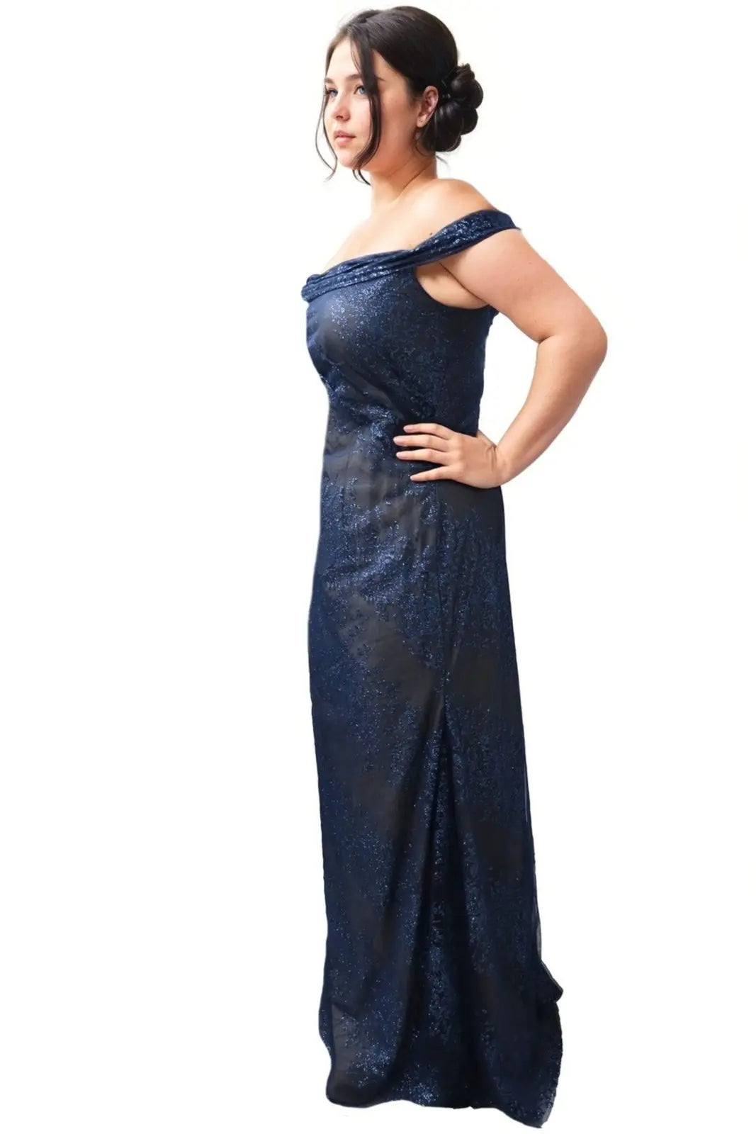 Off The Shoulder Glitter Tulle Gown Rene Ruiz Collection