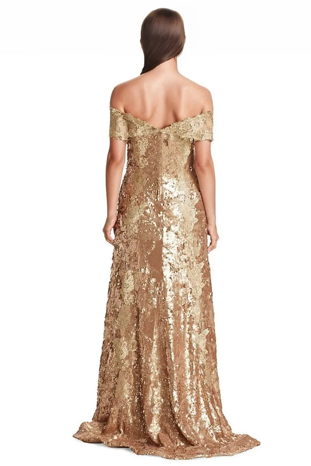Off The Shoulder Sequin Gown Gown Rene Ruiz Collection