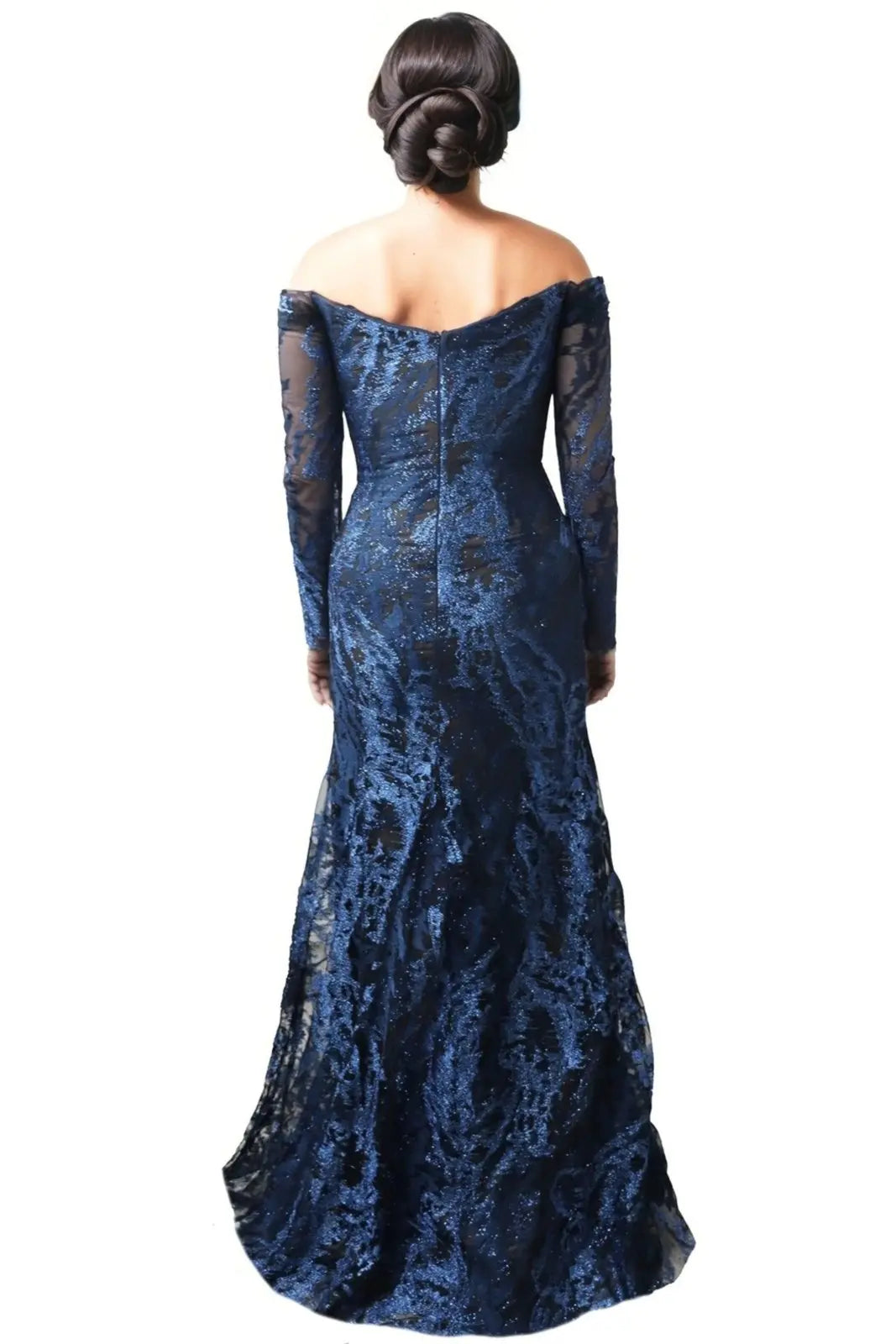 Off the Shoulder Long Sleeve Fit and Flare Gown Gown Rene Ruiz Collection