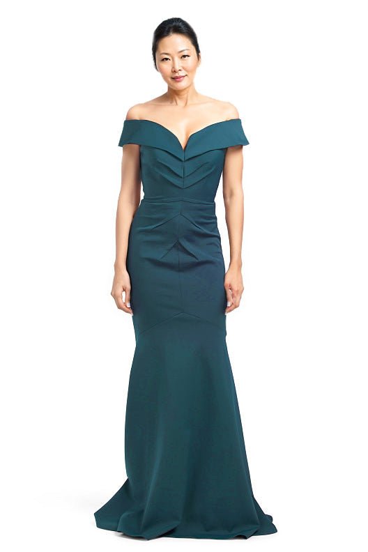 Off The Shoulder Scuba Gown With Ruched Detail
