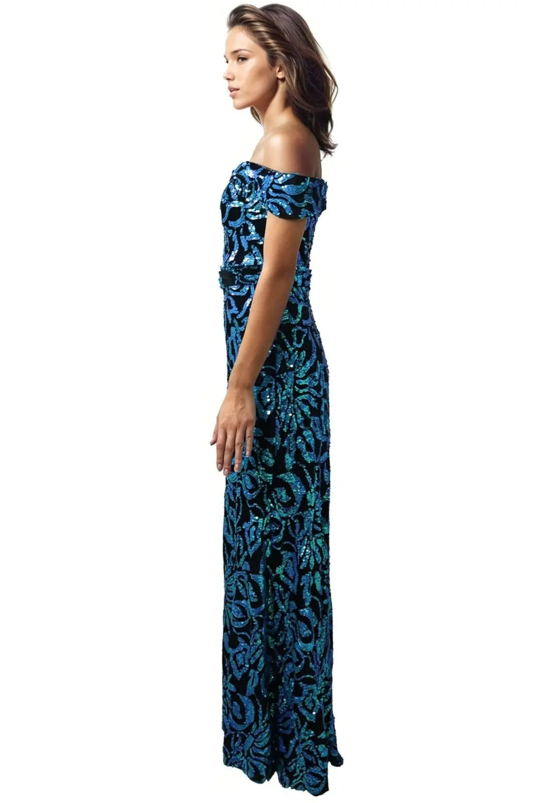 Off The Shoulder Sequin Gown Gown Rene Ruiz Collection