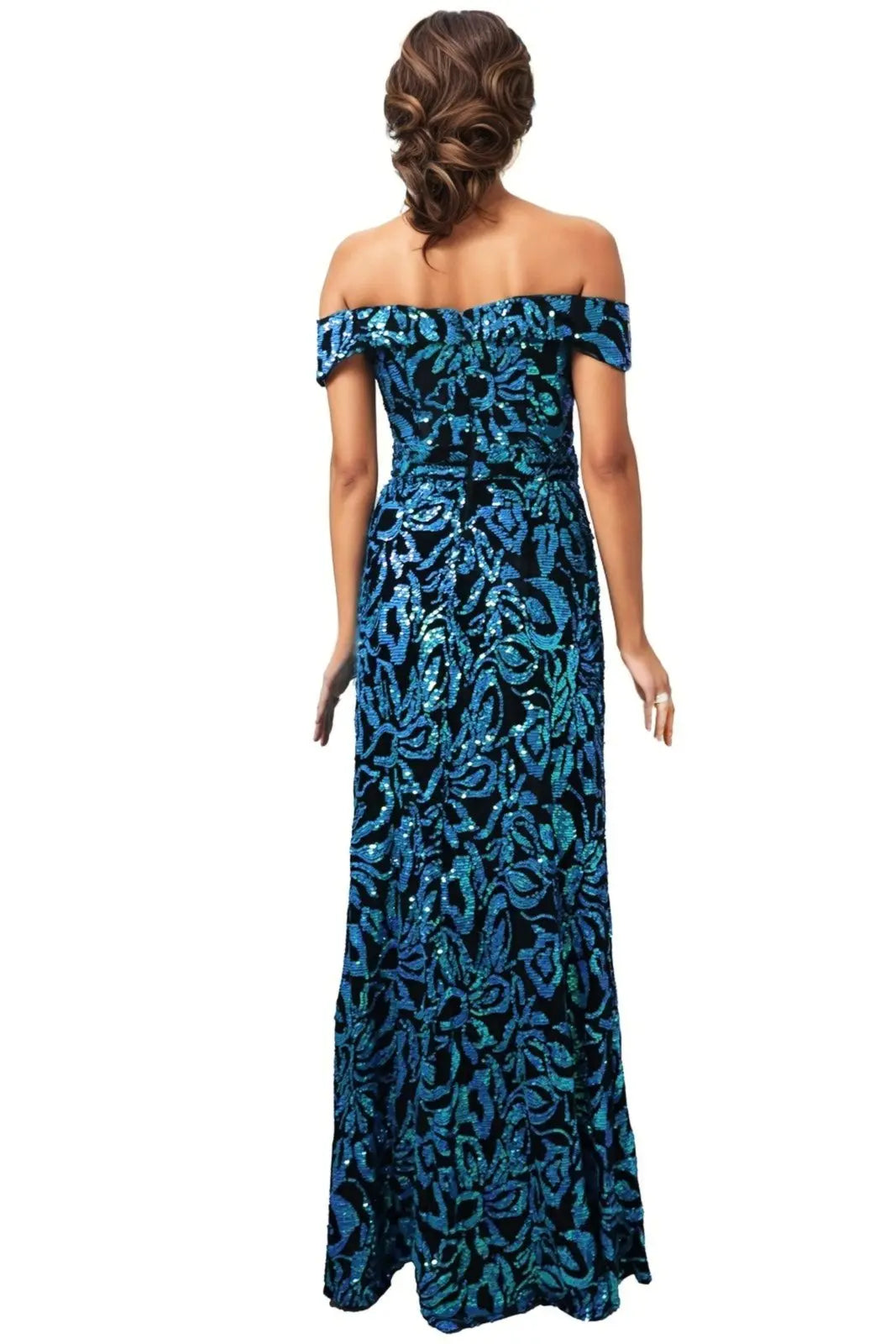 Off The Shoulder Sequin Gown Gown Rene Ruiz Collection