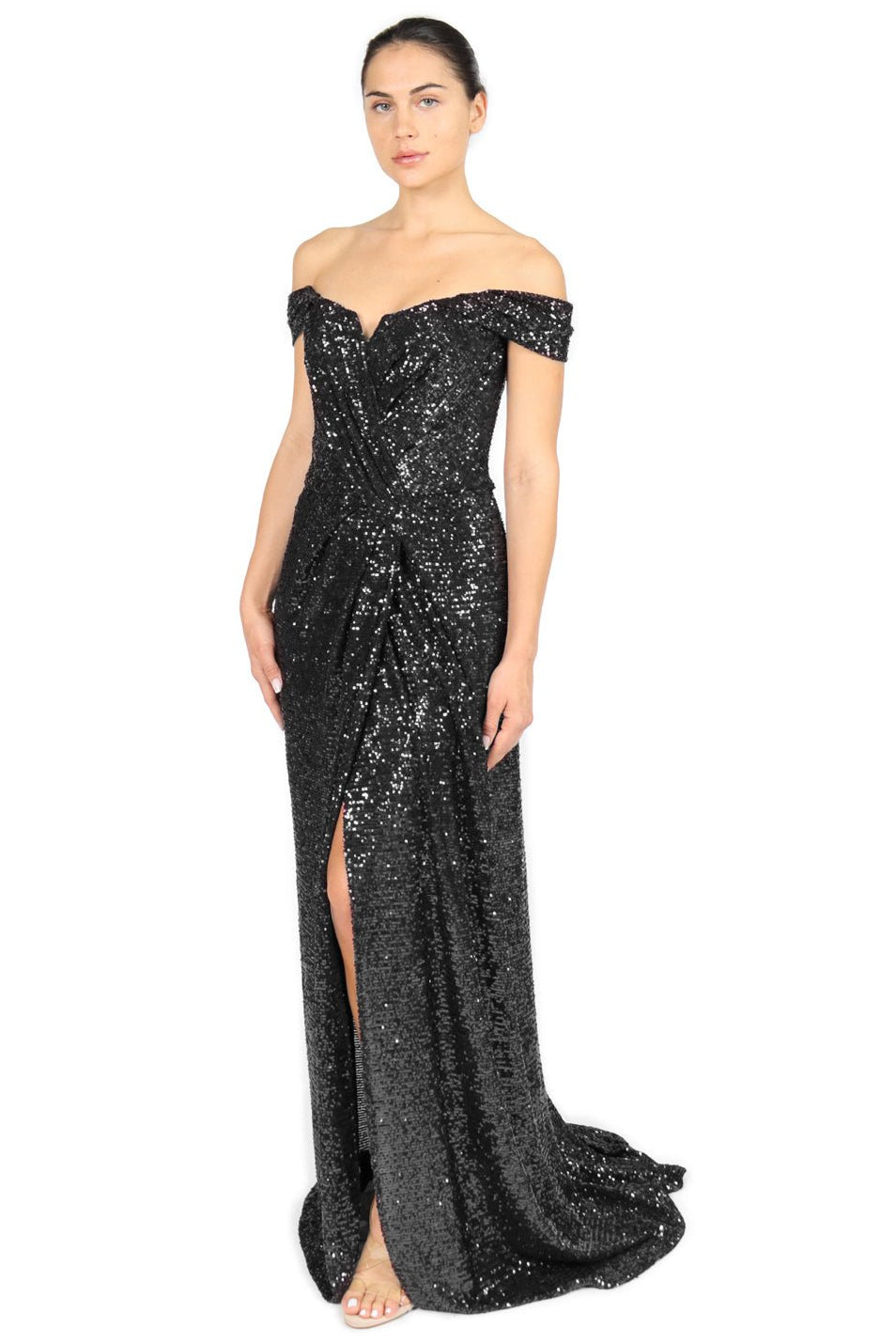 Off shoulder sequin gown best sale