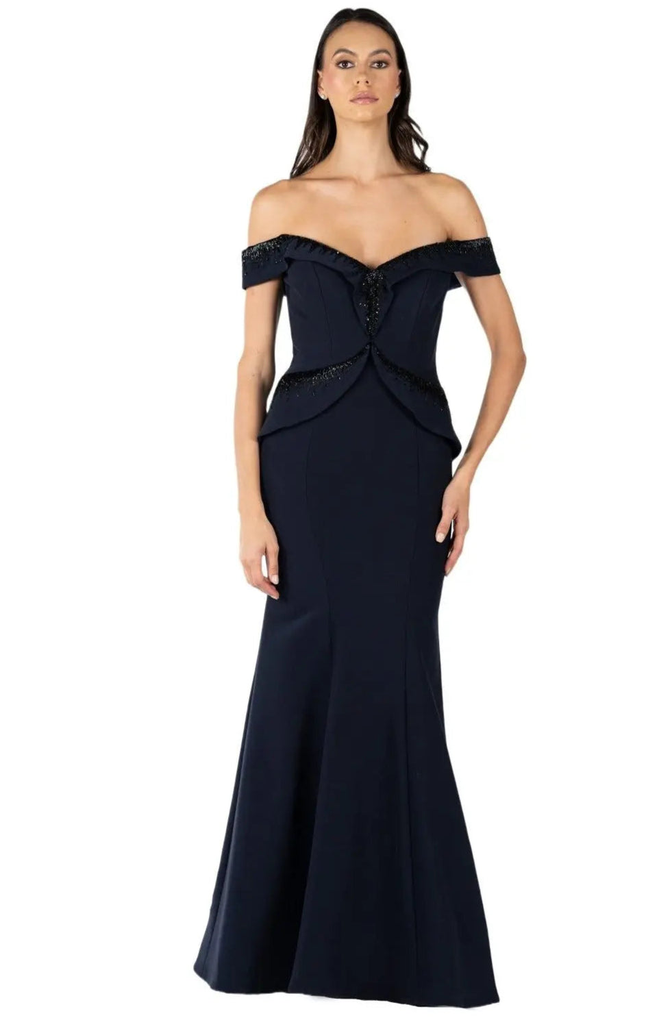 Off The Shoulder Stretch Gown Gown Rene Ruiz Collection 2 Blue