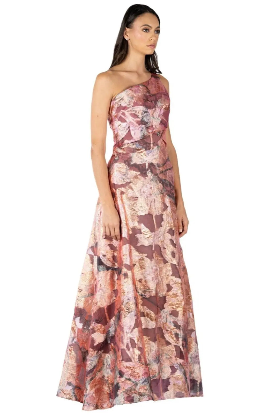 One Shoulder Fil Coupe A-Line Gown Gown Rene Ruiz Collection