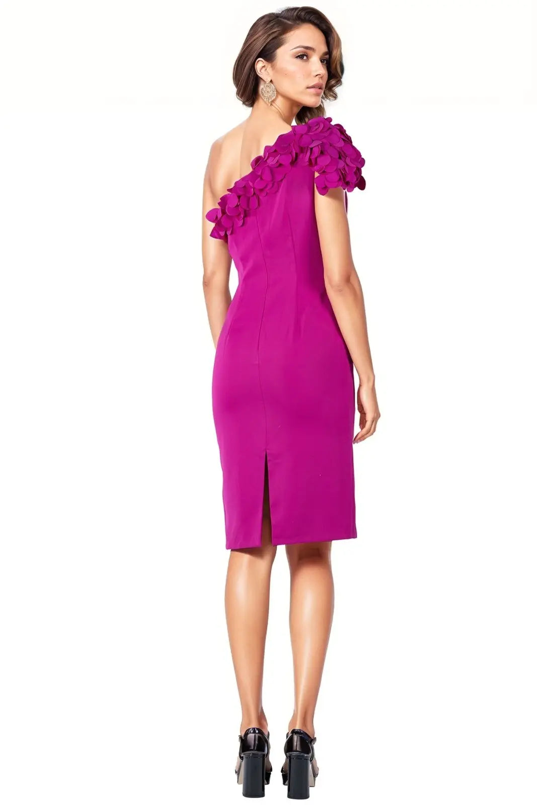 One Shoulder Cocktail with 3D Appliques Cocktail Rene Ruiz Collection