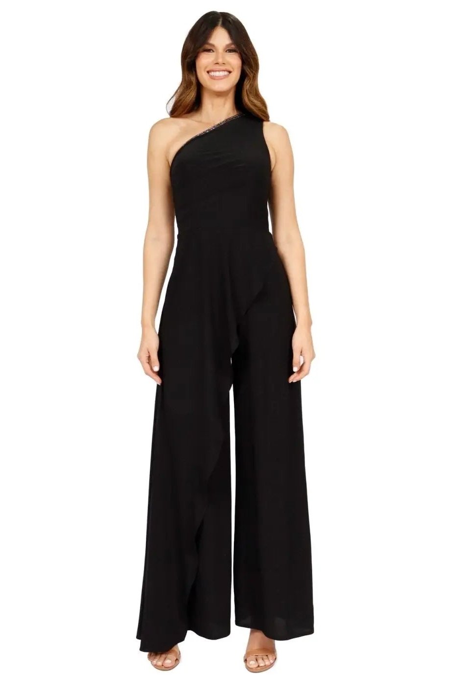 One Shoulder Crystal Jumpsuit Jumpsuit Rene Ruiz Collection 2 Black