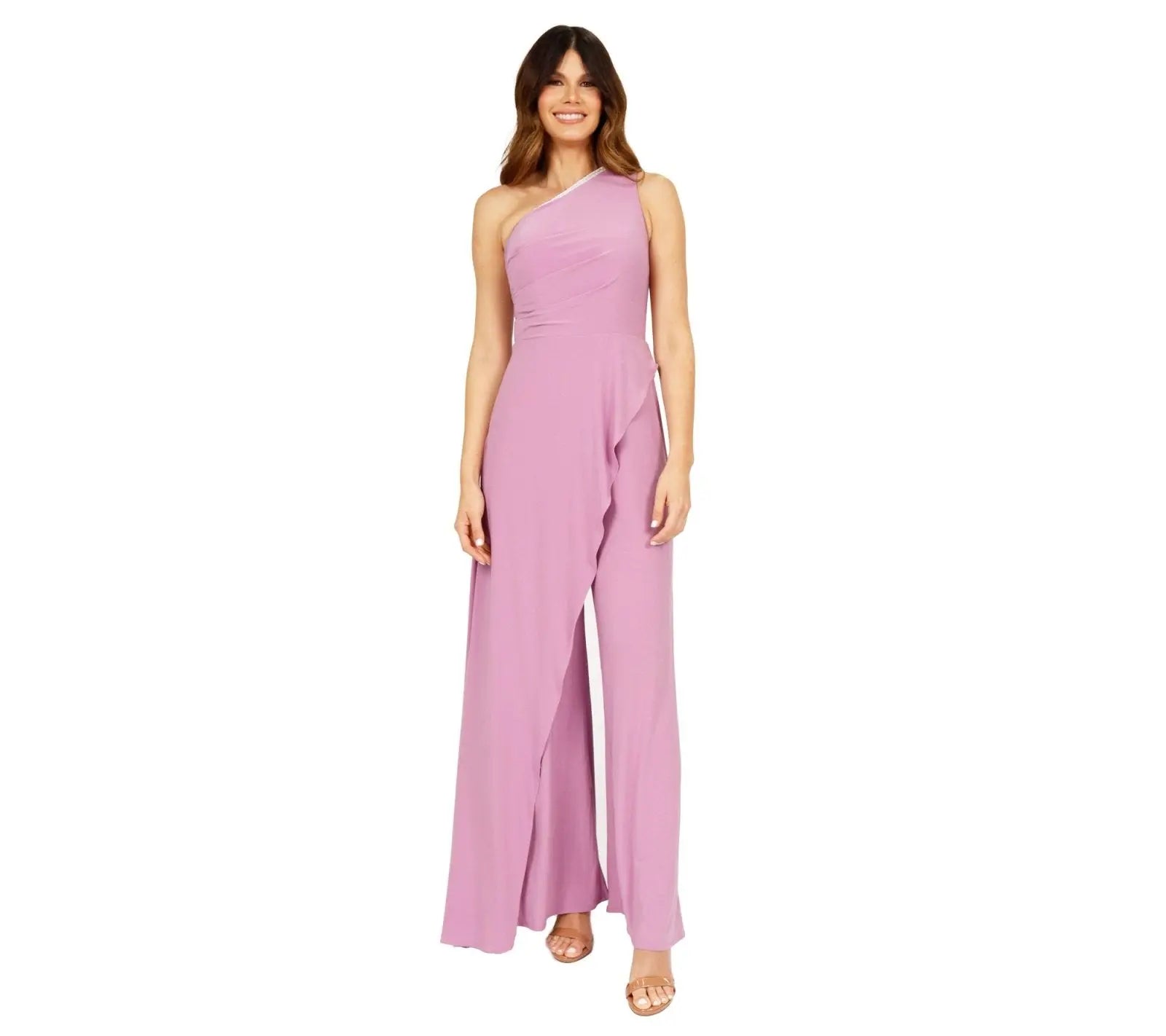 One Shoulder Crystal Jumpsuit Jumpsuit Rene Ruiz Collection 2 Mauve