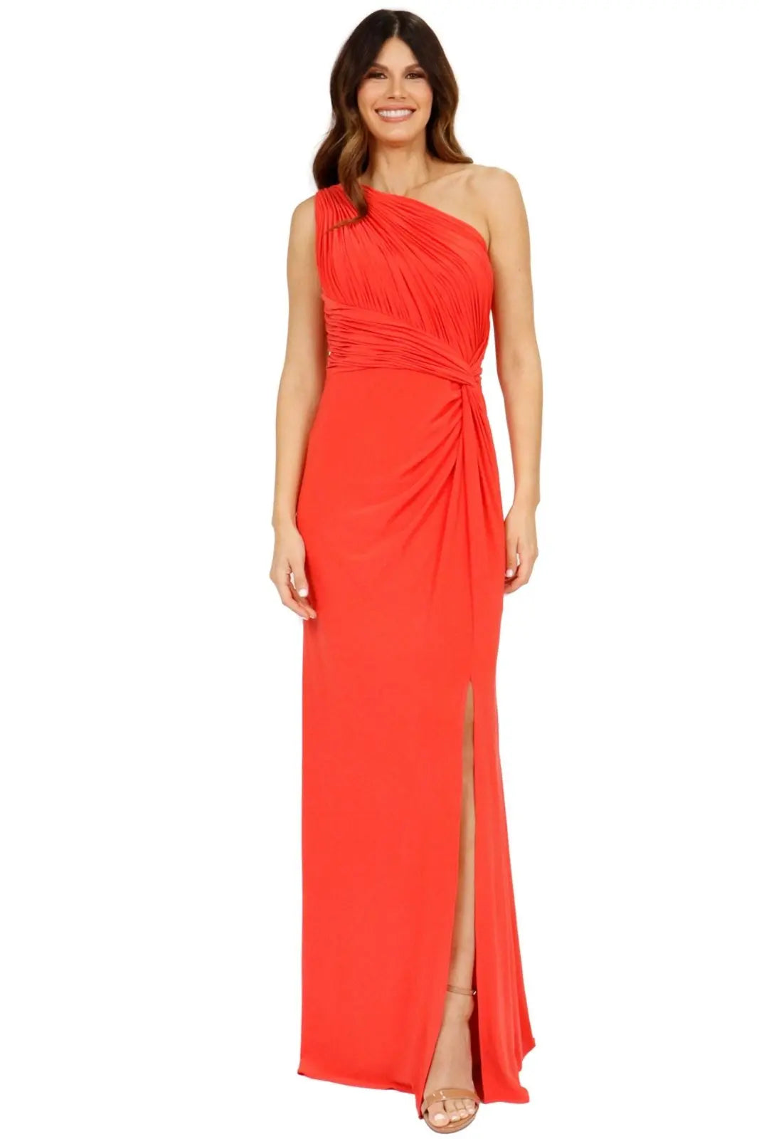 One Shoulder Long Dress Gown Rene Ruiz Collection 2 Coral