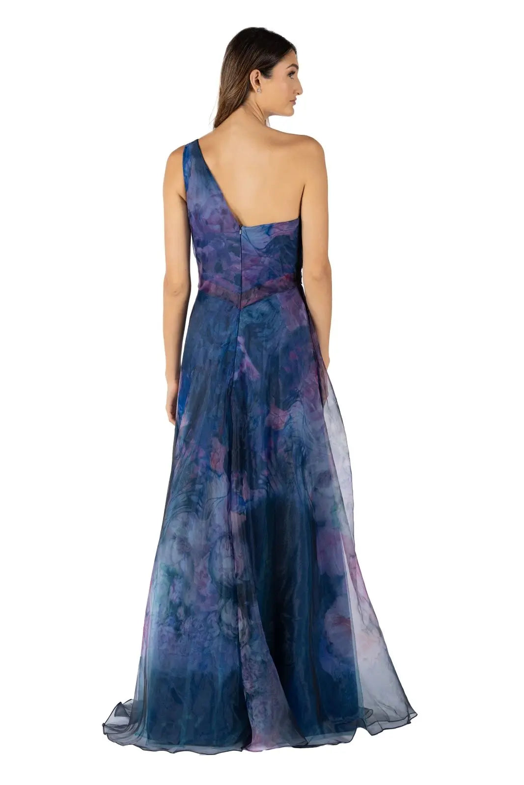 One Shoulder A - Line Organza Gown Gown Rene Ruiz Collection