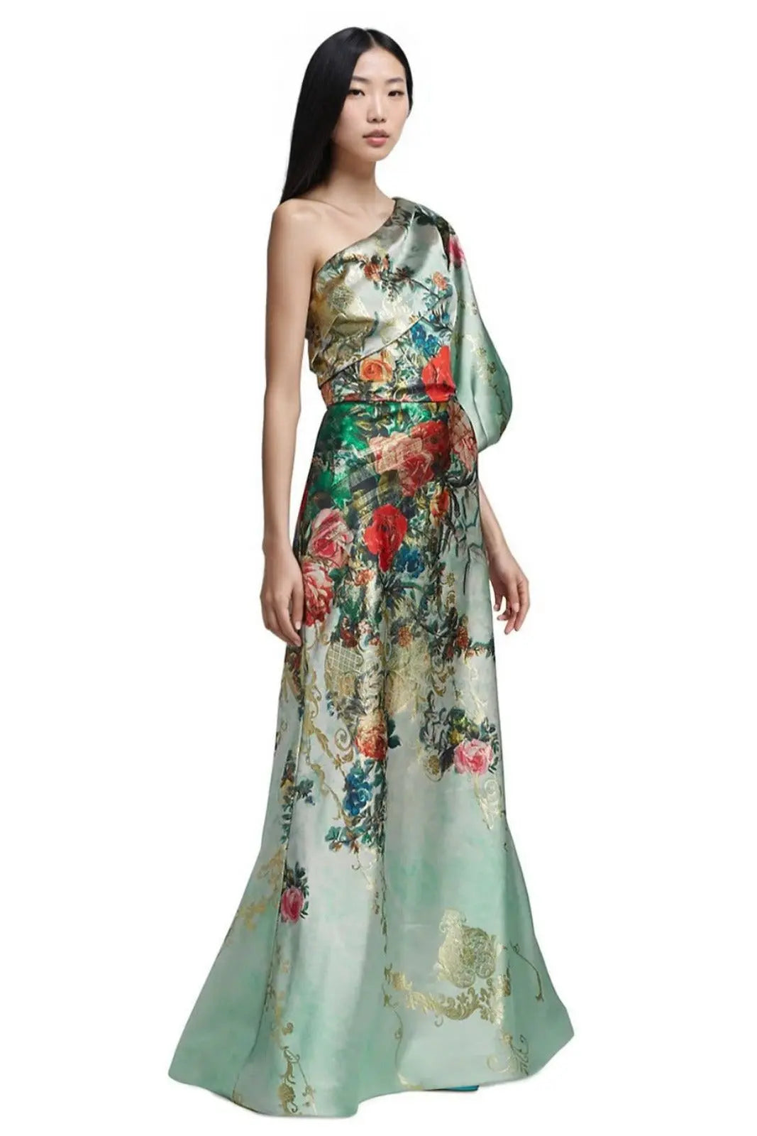 One Shoulder Puff Sleeve Gown