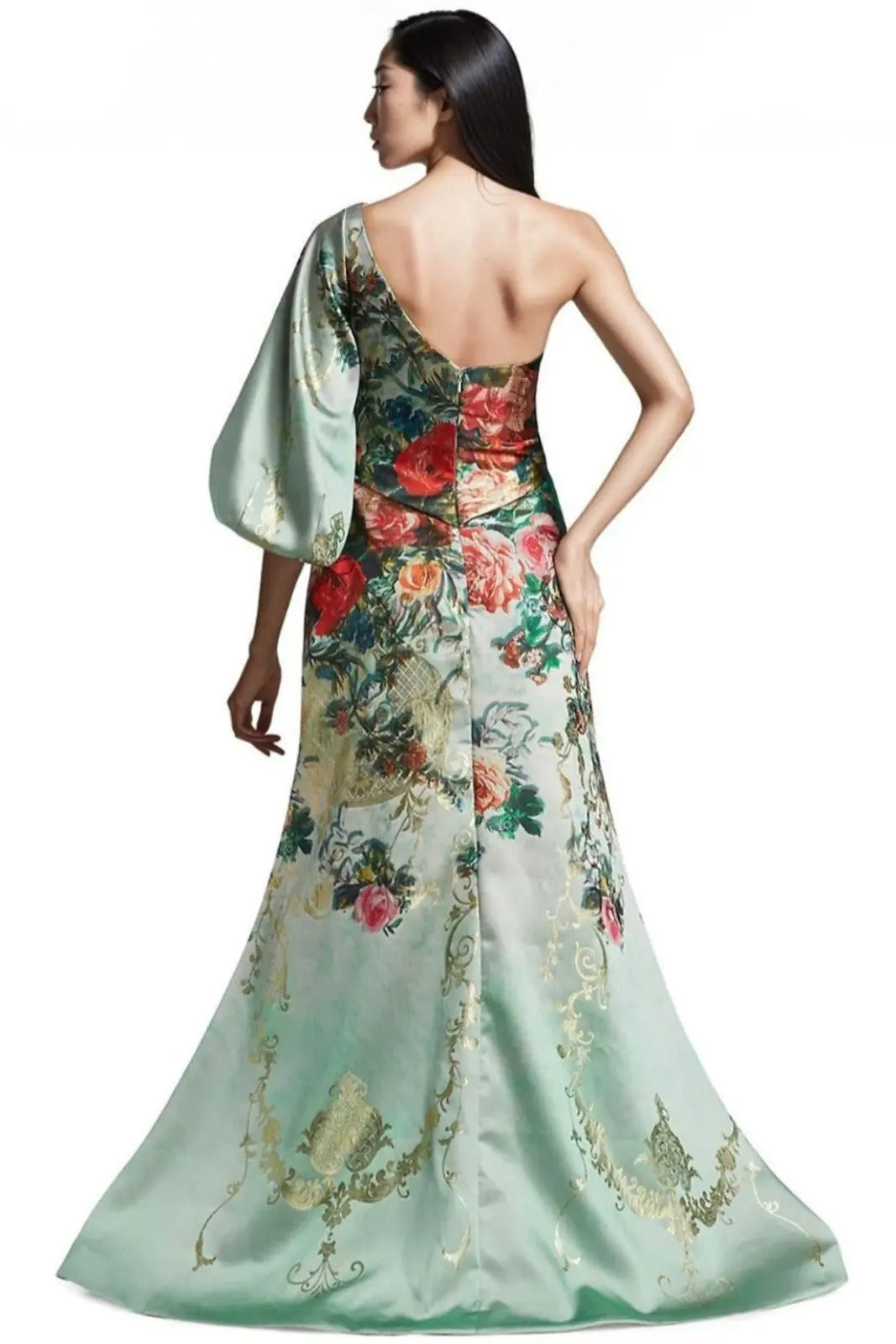 One Shoulder Puff Sleeve Gown