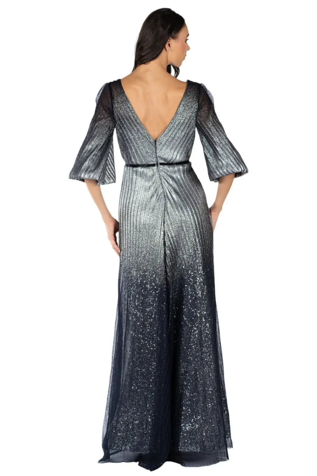Pleated 3/4 Sleeve Ombre Gown Gown Rene Ruiz Collection