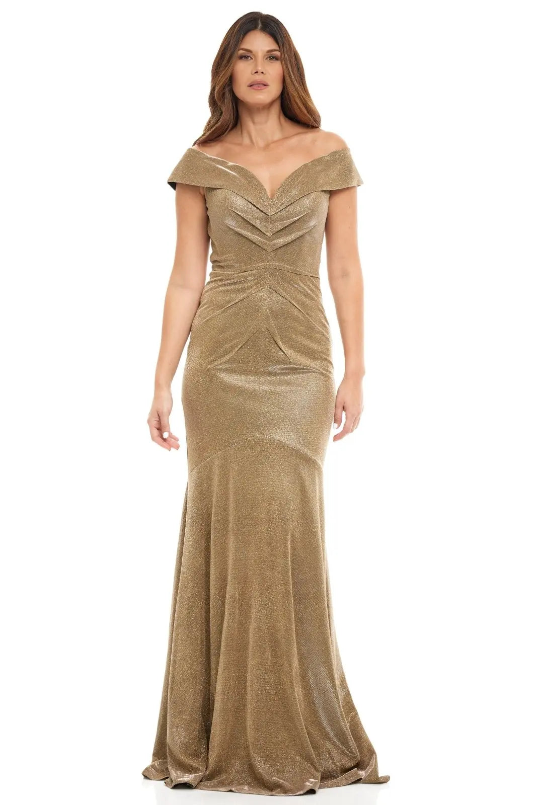 Off The Shoulder Ruched Fit And Flare Gown - Rene Ruiz Collection Off The Shoulder Ruched Fit And Flare Gown - Rene Ruiz Collection