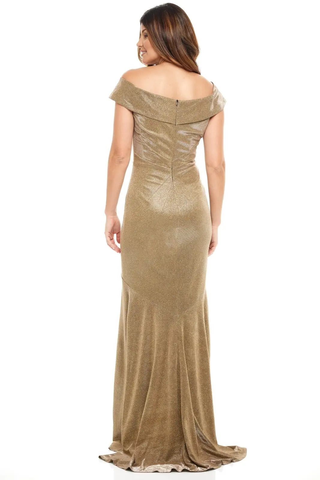 Off The Shoulder Ruched Fit And Flare Gown Gown Rene Ruiz Collection