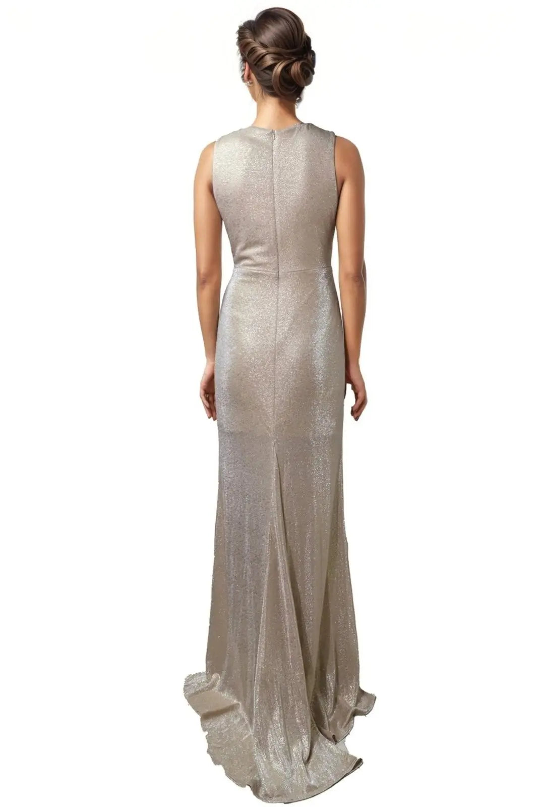 Sleeveless Metallic Twisted Front Mermaid Gown Gown Rene Ruiz Collection