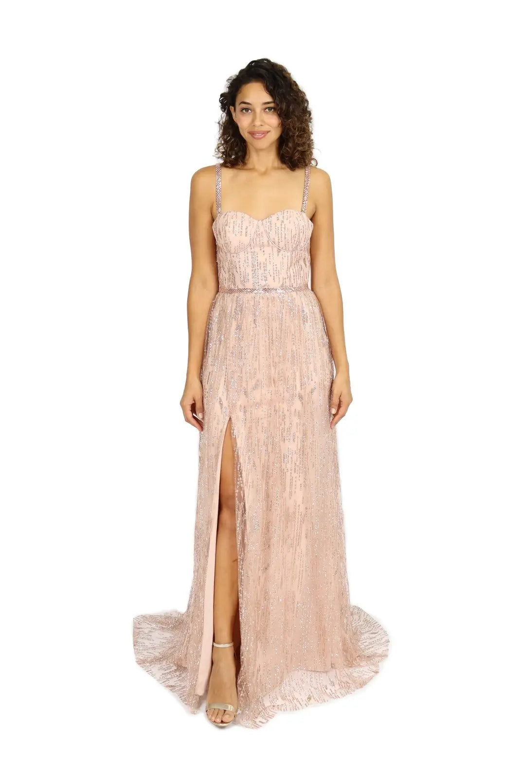 Spaghetti Strap Linear Glitter Gown