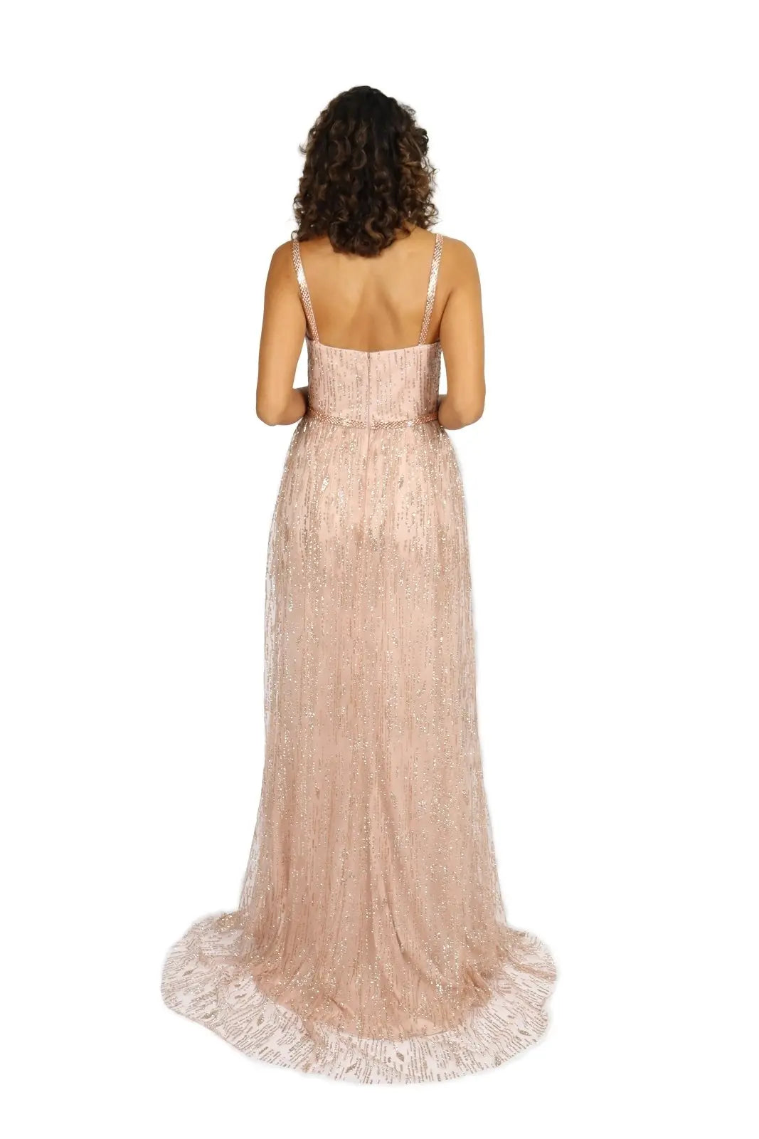 Spaghetti Strap Linear Glitter Gown