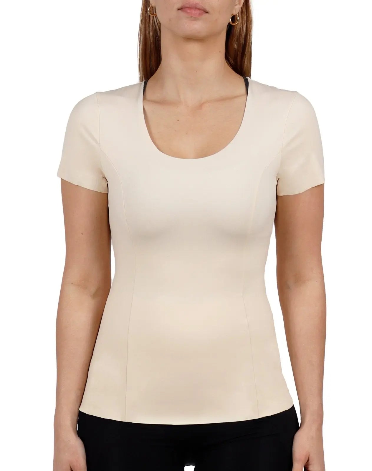 Scoopneck Tightening T Shirt Top Rene Ruiz Collection S Beige