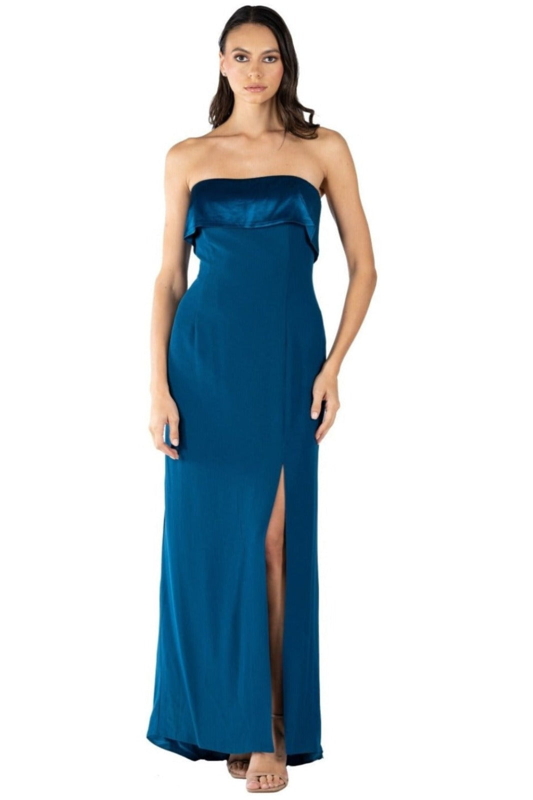 Strapless Column Gown Teal