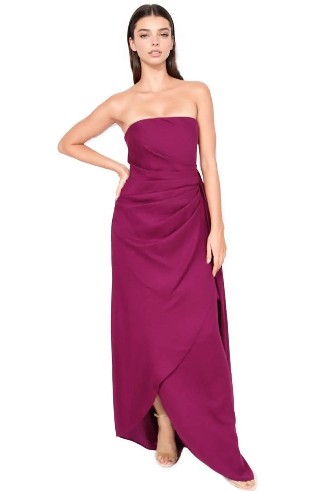 Strapless Crepe Gown Plum