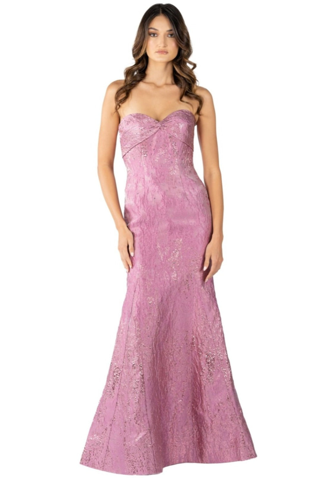 Strapless Fit and Flare Brocade Gown