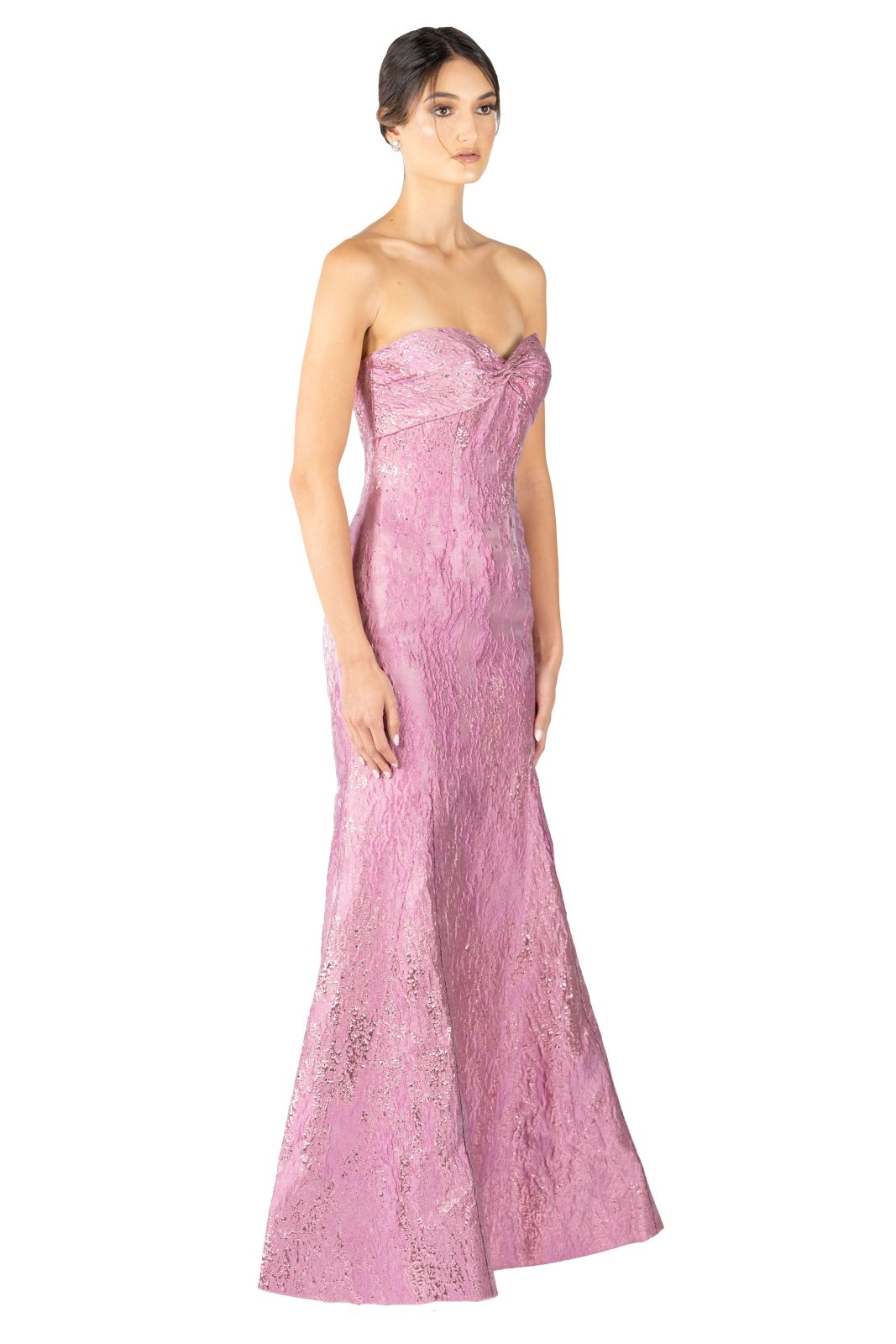 Strapless Fit and Flare Brocade Gown