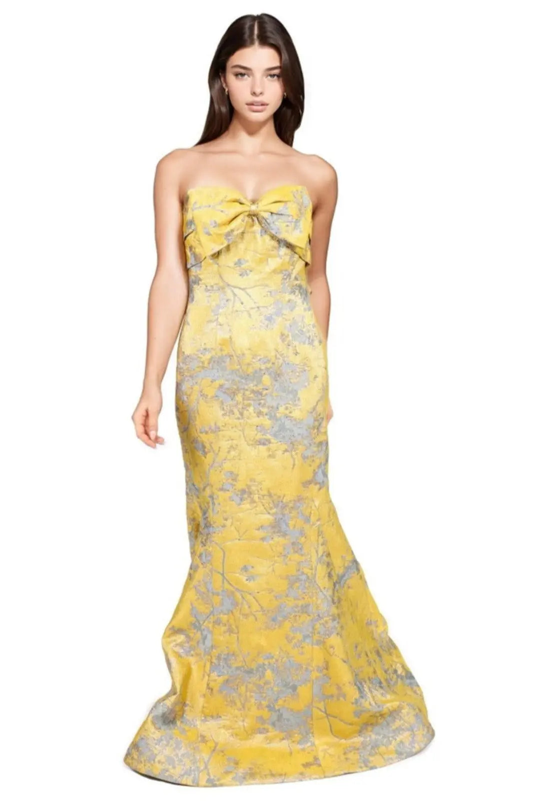 Strapless Fit and Flare with Bow Detail Gown Rene Ruiz Collection