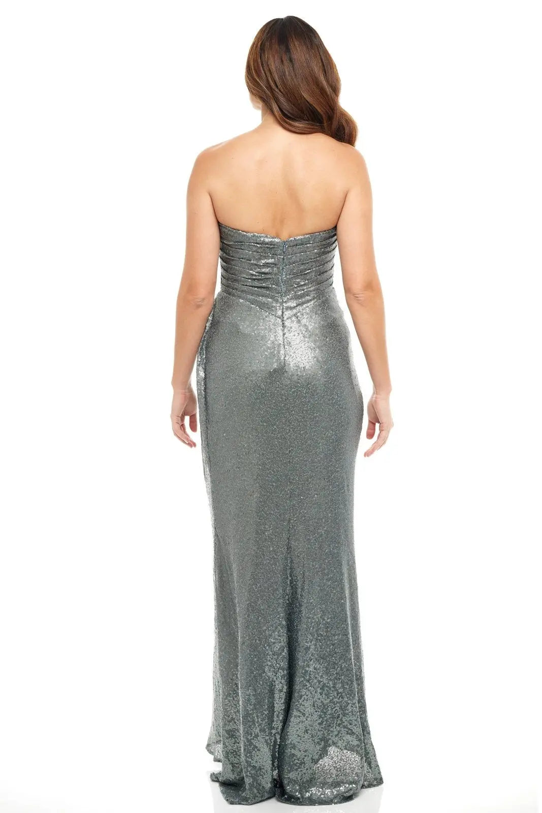 Strapless Gown with Slit Gown Rene Ruiz Collection