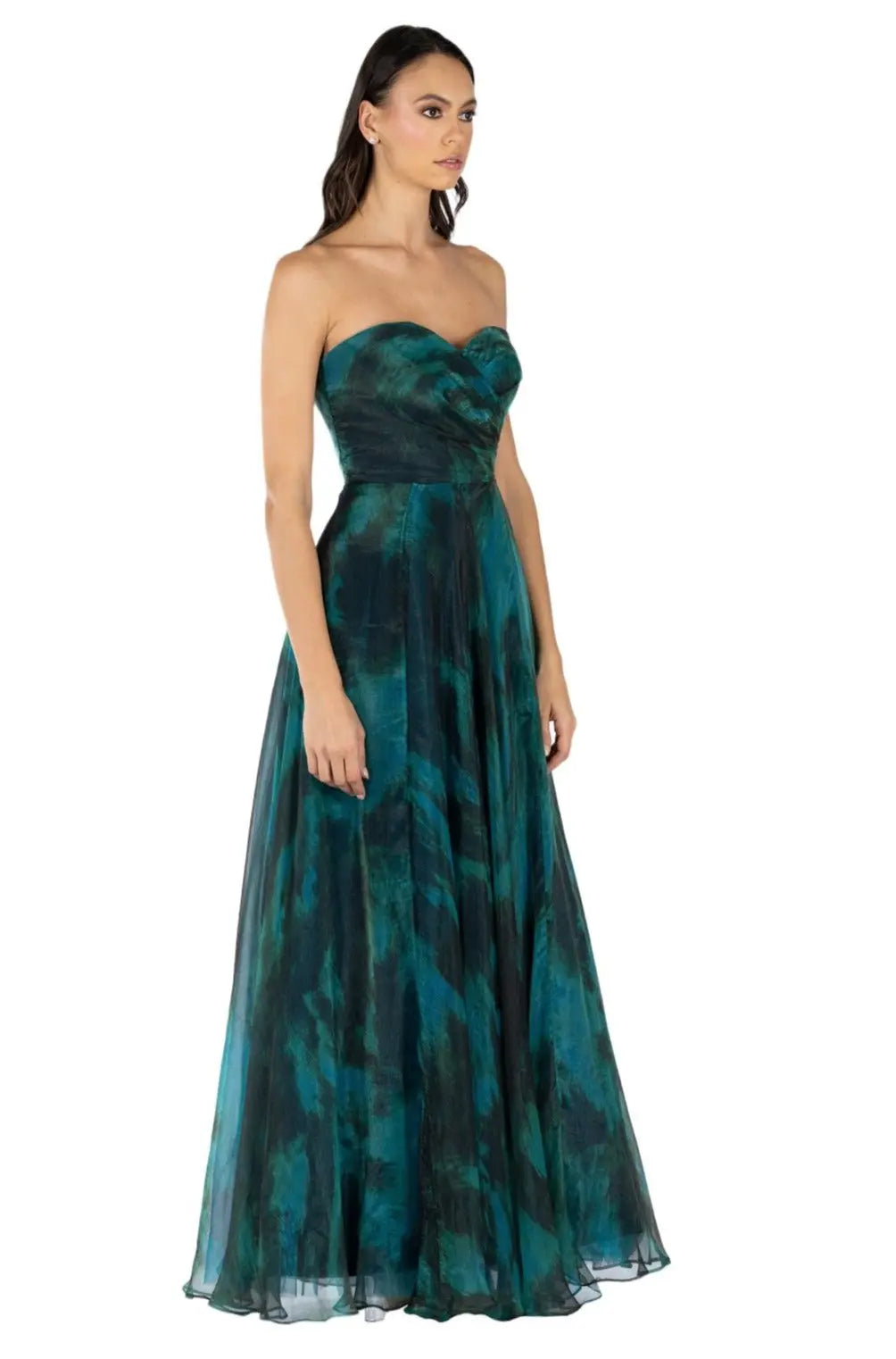 Strapless Organza Print A-Line Gown Gown Rene Ruiz Collection