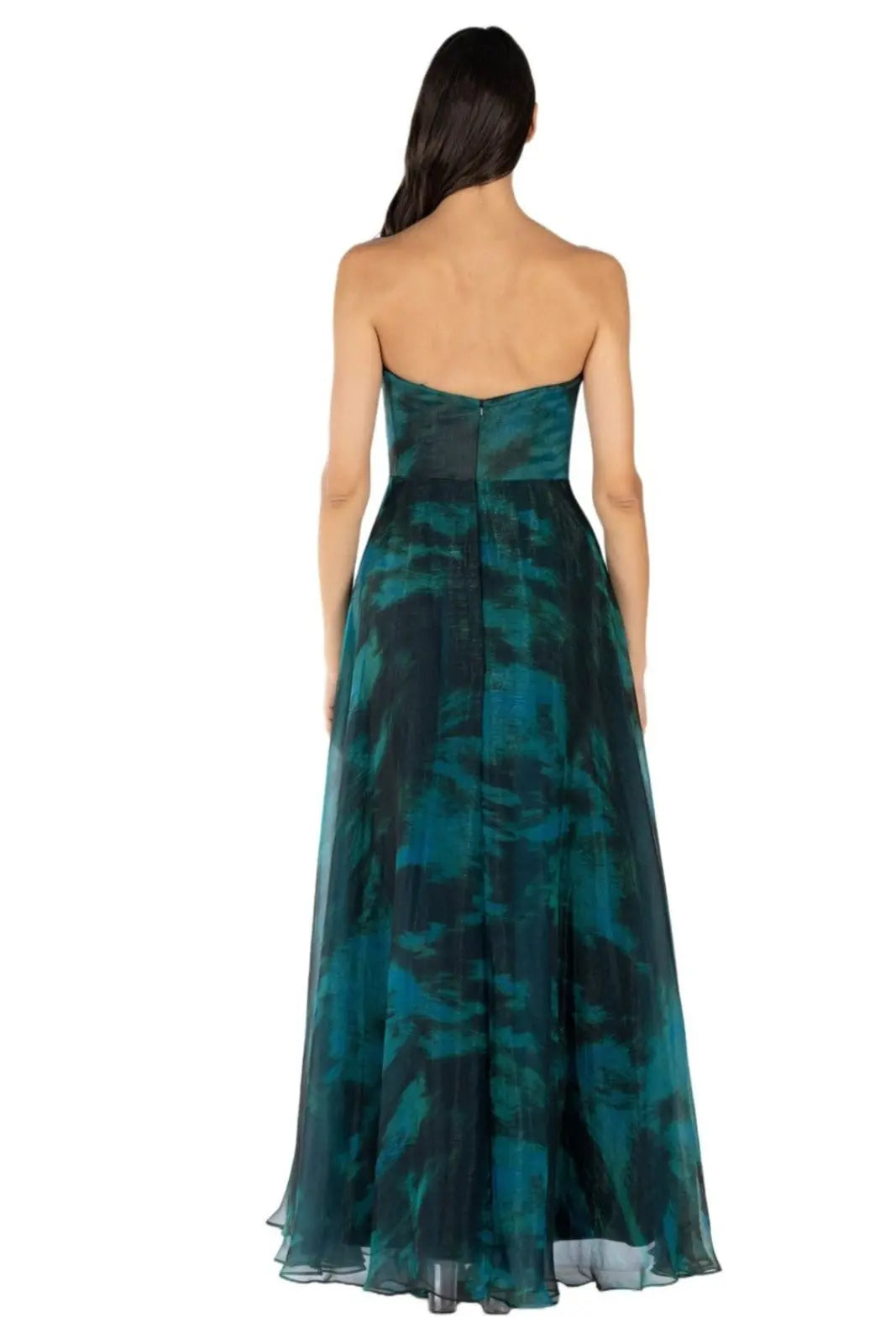 Strapless Organza Print A-Line Gown Gown Rene Ruiz Collection