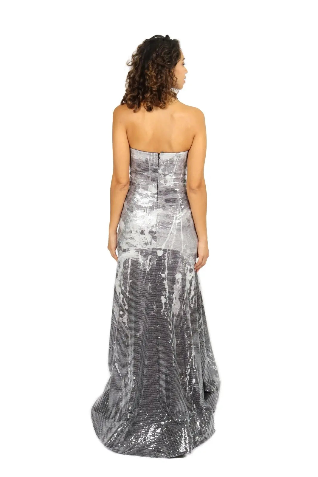 Strapless Printed Sequin Gown