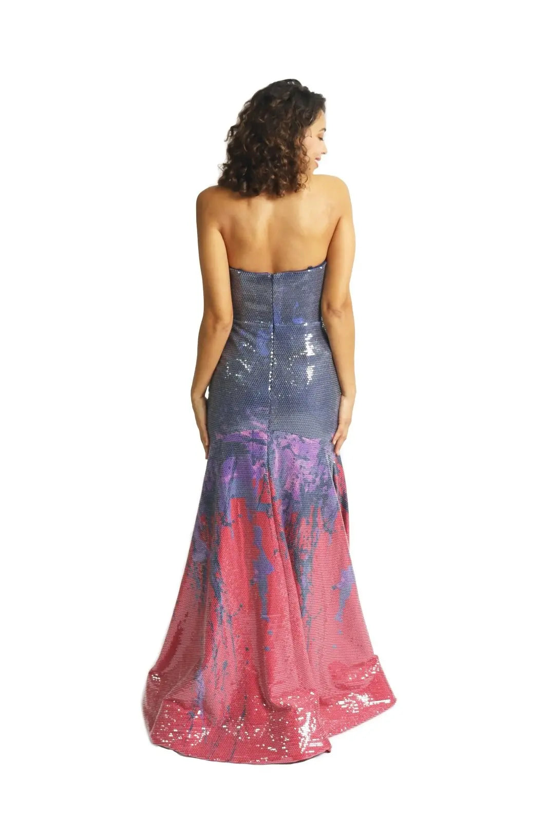 Strapless Printed Sequin Gown