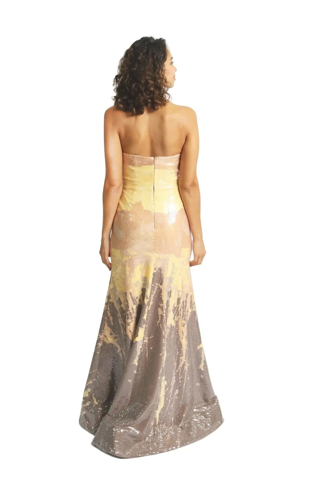 Strapless Printed Sequin Gown