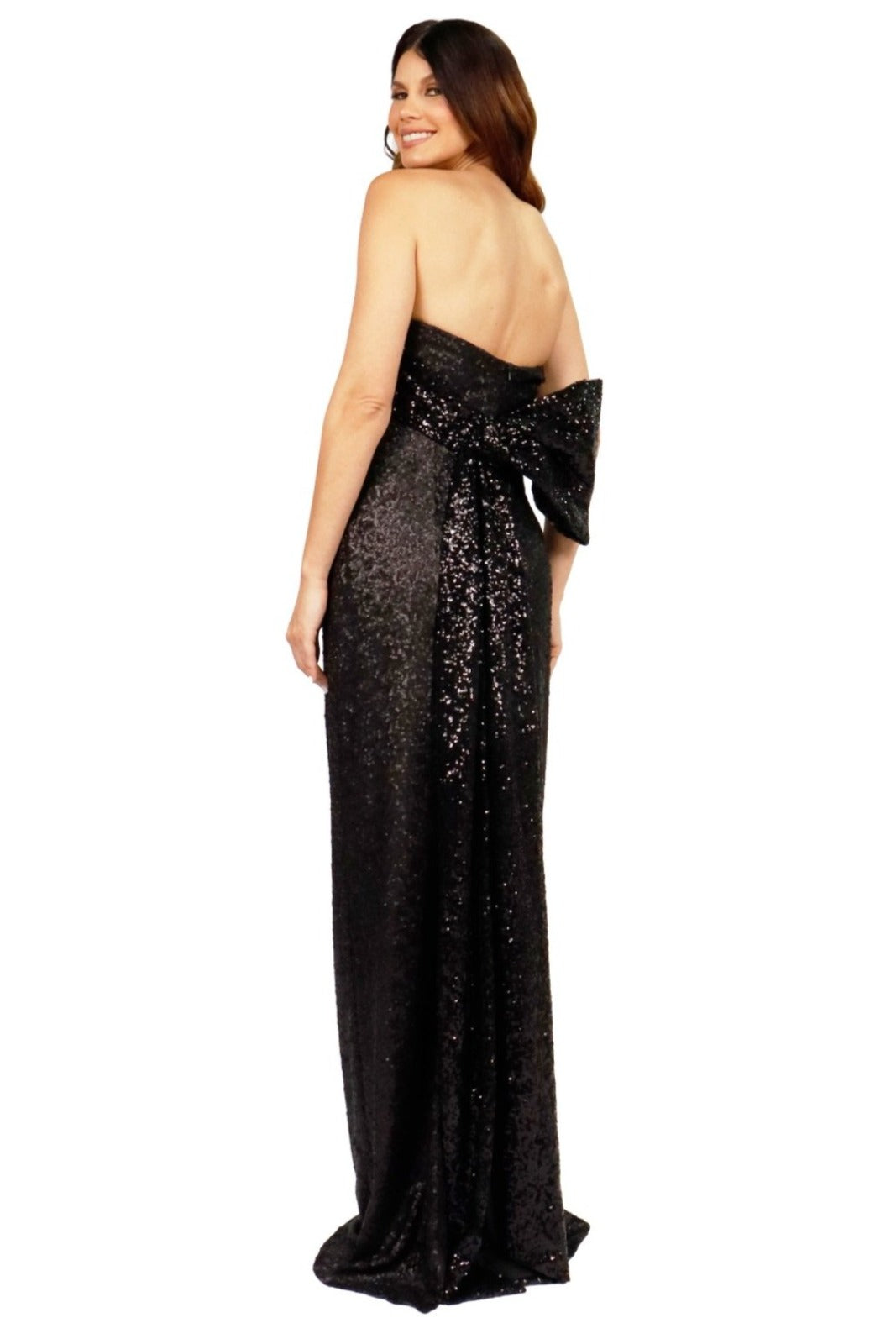 Strapless Sequin Gown with Bow