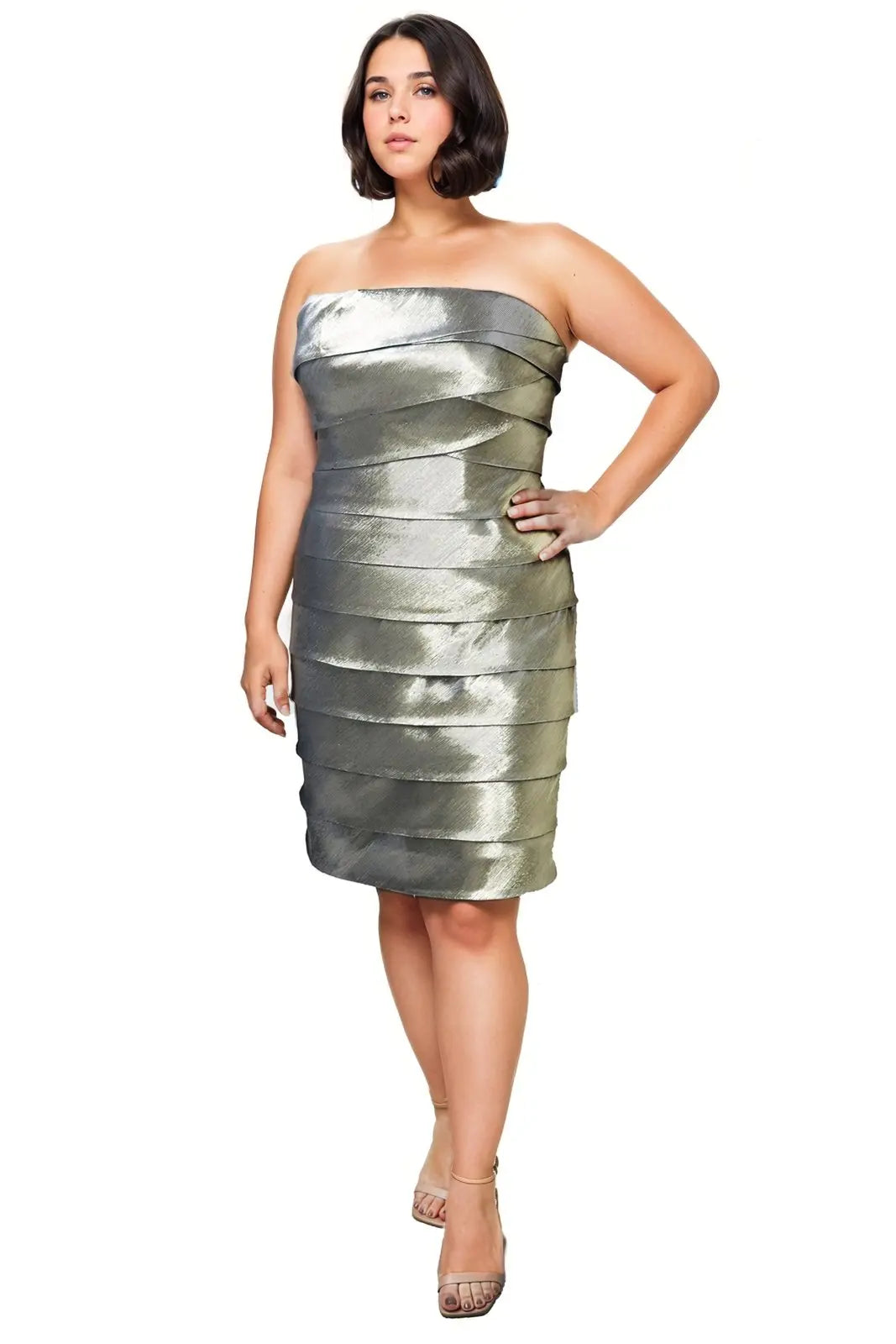 Strapless Tiered Bias Cut Faille Cocktail Cocktail Rene Ruiz Collection