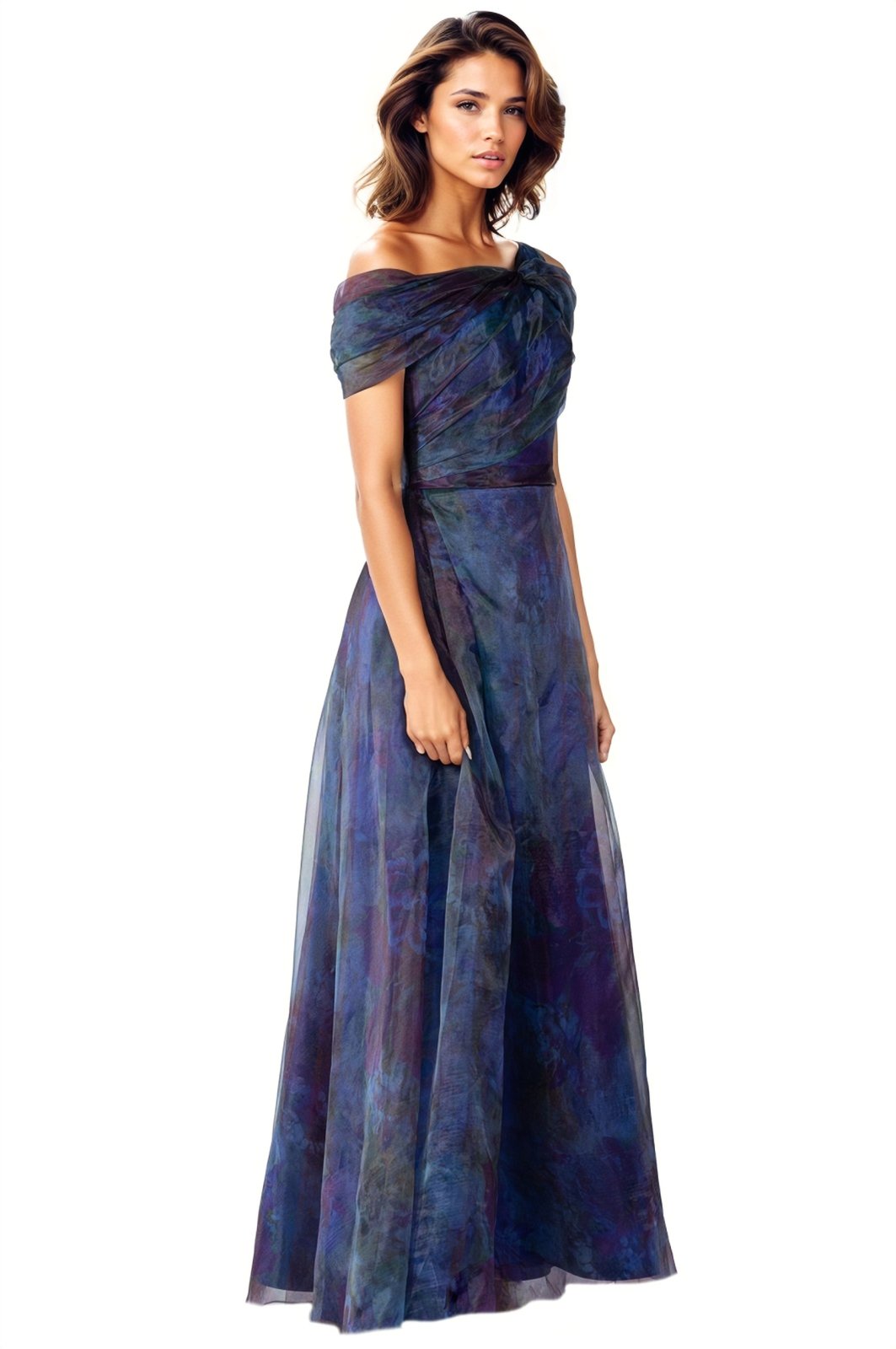 Twisted Off-The-Shoulder Organza Gown Gown Rene Ruiz Collection